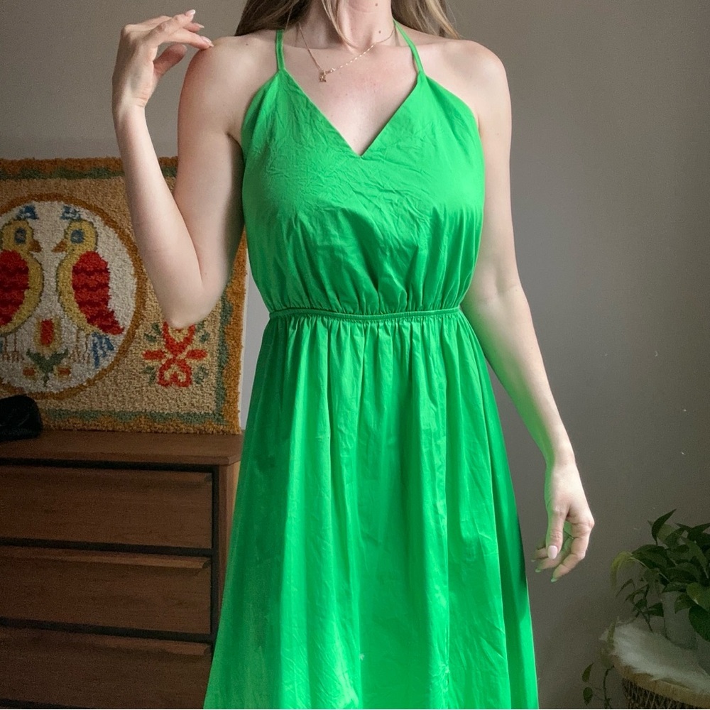 Apple Green Vanessa Zani Elegant Green Halter Dress Cotton Summer Dress Size M